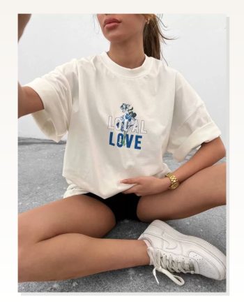 Baskılı Unisex Günlük Stil Beyaz Karakter Çizim Oversize Tişört