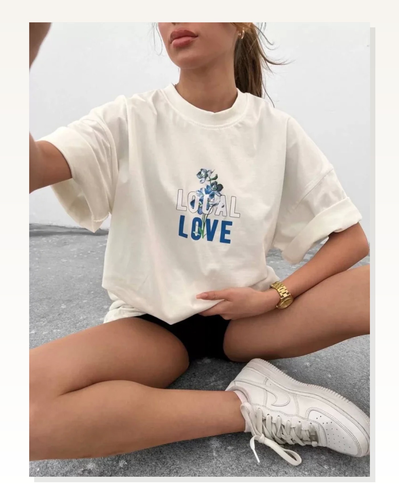 Baskılı Unisex Günlük Stil Beyaz Karakter Çizim Oversize Tişört Marketplace blank