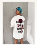 Baskı Detaylı Unisex Günlük Stil Beyaz Fine Art Oversize Tişört