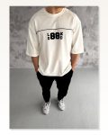 Baskılı Unisex Günlük Stil Beyaz Bisiklet Yaka Oversize Tişört