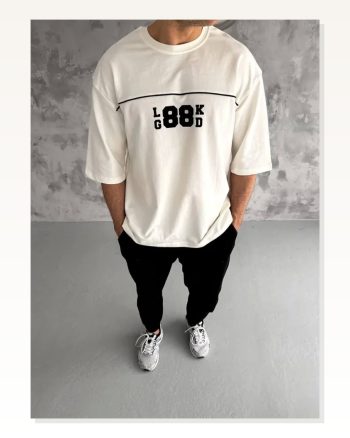 Baskılı Unisex Günlük Stil Beyaz Bisiklet Yaka Oversize Tişört
