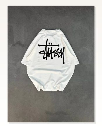 Unisex Günlük Stil Beyaz Minimal Geometrik Çizgili Oversize Tişört