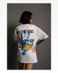 Baskılı Unisex Günlük Stil Beyaz Skater Rahat Kesim Tişört