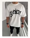 Baskılı Unisex Günlük Stil Beyaz Minimal Desen Rahat Kesim Tişört