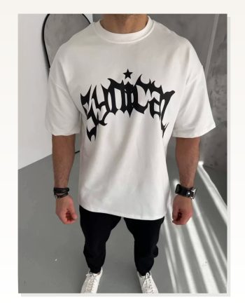 Baskılı Unisex Günlük Stil Beyaz Minimal Desen Rahat Kesim Tişört
