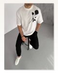 Baskı Detaylı Unisex Günlük Stil Beyaz Galaksi Oversize Tişört