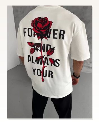 Baskılı Unisex Günlük Stil Beyaz Nature Temalı Oversize Tişört
