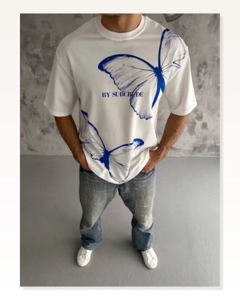 Baskılı Unisex Günlük Stil Beyaz Bisiklet Yaka Oversize Tişört