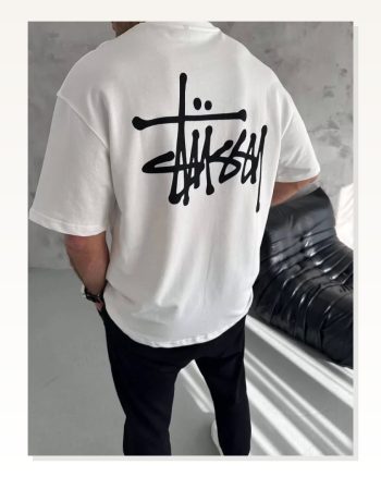 Baskılı Unisex Günlük Stil Beyaz Abstract Sanat Oversize Tişört