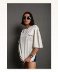 Baskılı Unisex Beyaz Minimalist Çizgi Oversize Tişört
