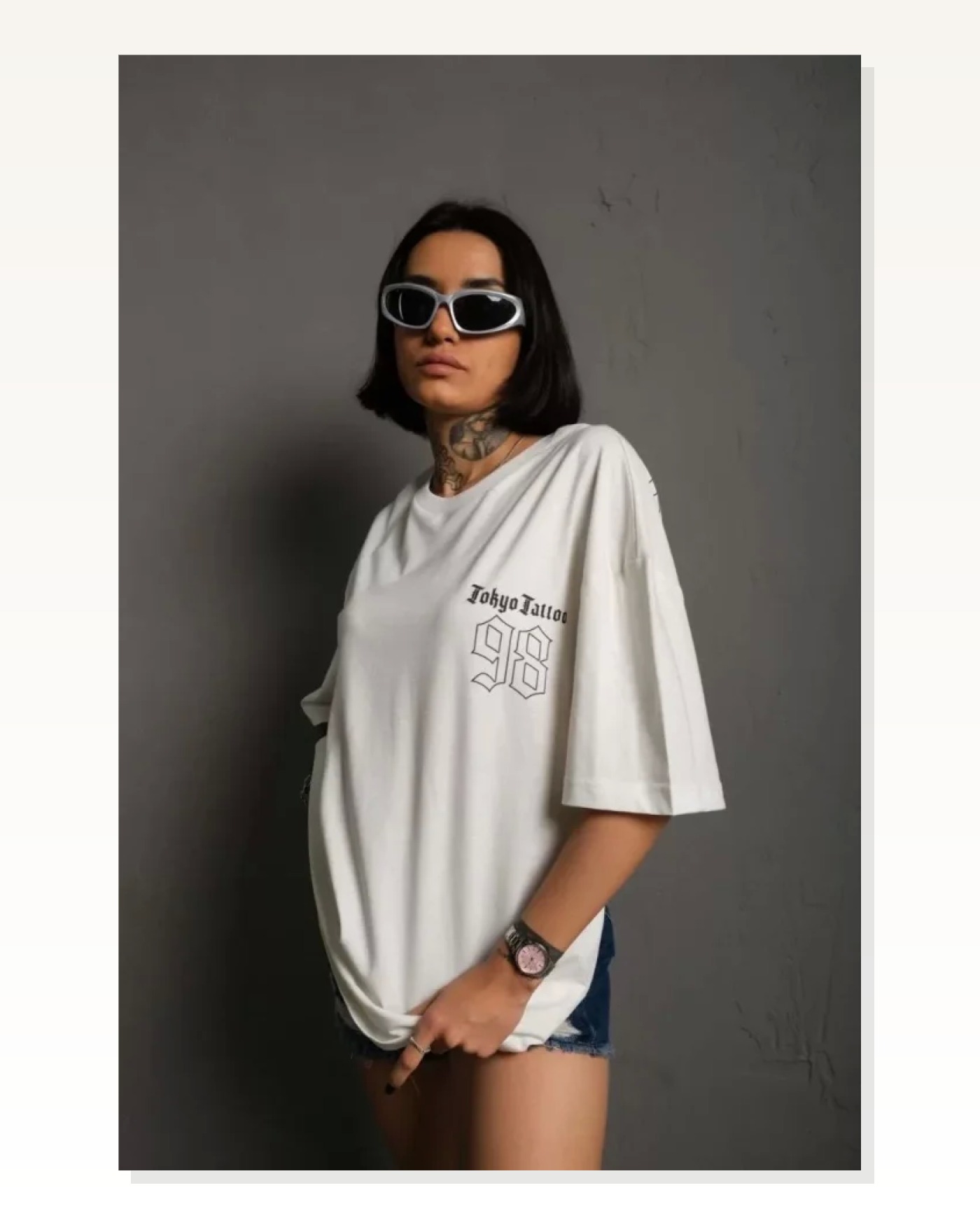 Baskılı Unisex Beyaz Minimalist Çizgi Oversize Tişört Marketplace blank
