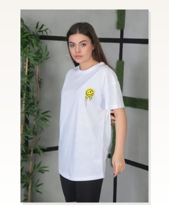 Baskılı Unisex Minimalist Çizim Beyaz Pamuklu Oversize Tişört