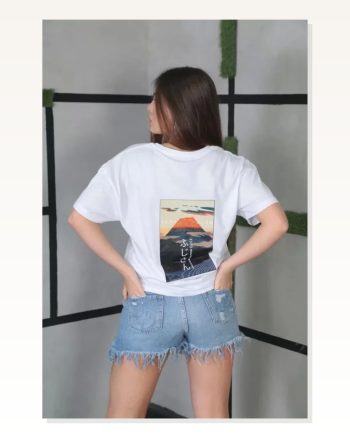 Modern Sanat Baskılı Unisex Beyaz Pamuklu Oversize Tişört