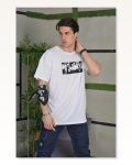 Baskı Detaylı Unisex Günlük Stil İllüstrasyon Beyaz Pamuklu Oversize Tişört
