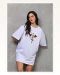 Retro Tipografi Baskılı Unisex Beyaz Bisiklet Yaka Oversize Tişört Marketplace