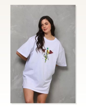Retro Tipografi Baskılı Unisex Beyaz Bisiklet Yaka Oversize Tişört