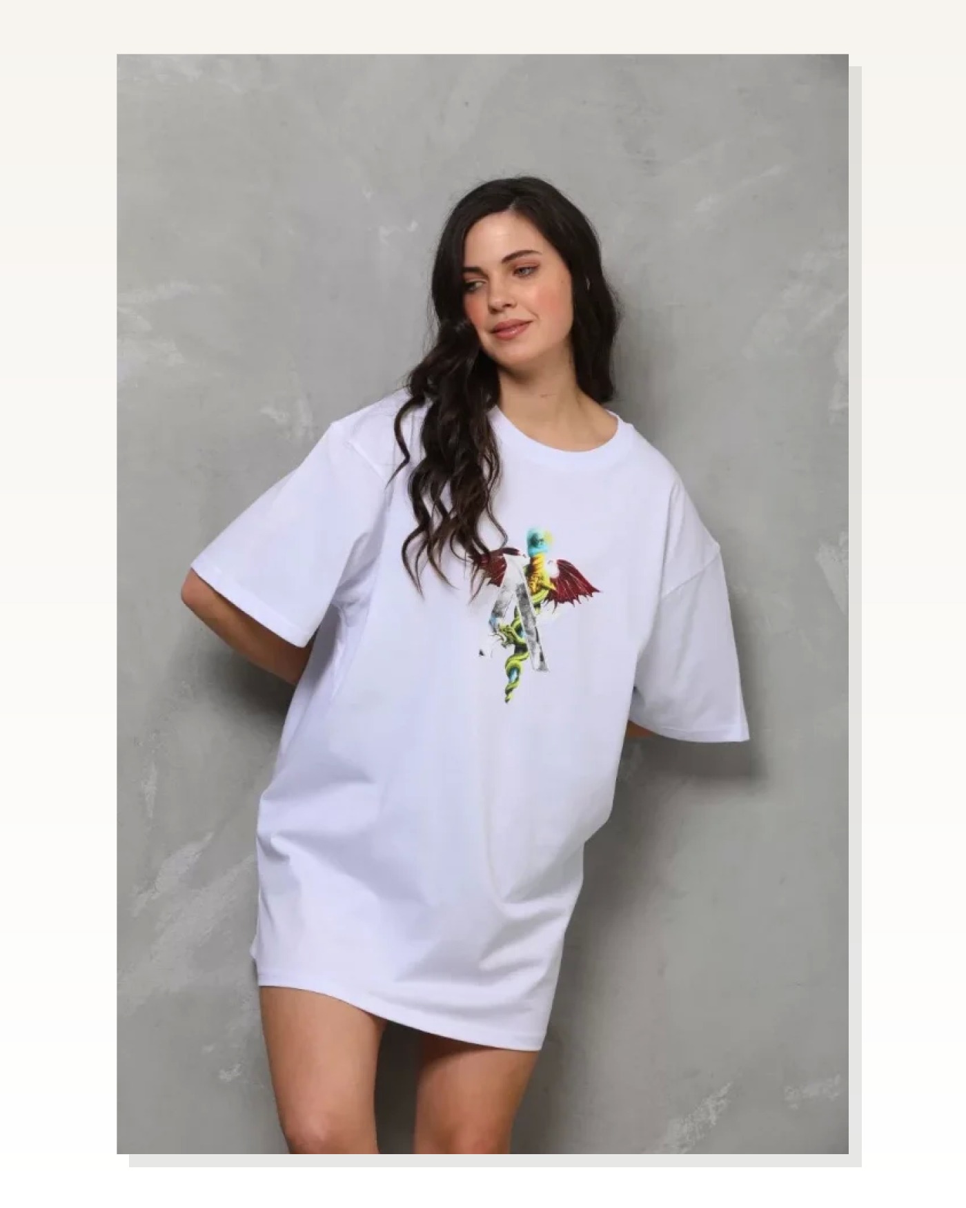 Retro Tipografi Baskılı Unisex Beyaz Bisiklet Yaka Oversize Tişört Marketplace blank