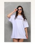 Yazı Detaylı Unisex Günlük Stil Beyaz Bisiklet Yaka Oversize Tişört Marketplace