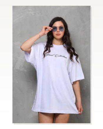 Yazı Detaylı Unisex Günlük Stil Beyaz Bisiklet Yaka Oversize Tişört