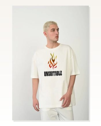 Baskılı Unisex Günlük Stil Beyaz Bisiklet Yaka Oversize Tişört