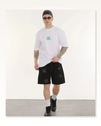 Baskılı Unisex Günlük Stil Beyaz Bisiklet Yaka Oversize Tişört