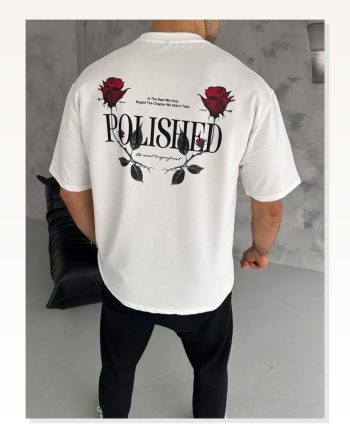 Baskılı Unisex Günlük Stil Beyaz Bisiklet Yaka Oversize Tişört