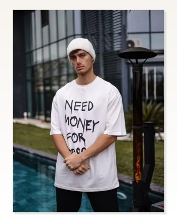 Baskılı Unisex Günlük Stil Beyaz Bisiklet Yaka Oversize Tişört