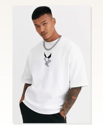Baskılı Unisex Beyaz Minimalist Karakter Pamuklu Oversize Tişört
