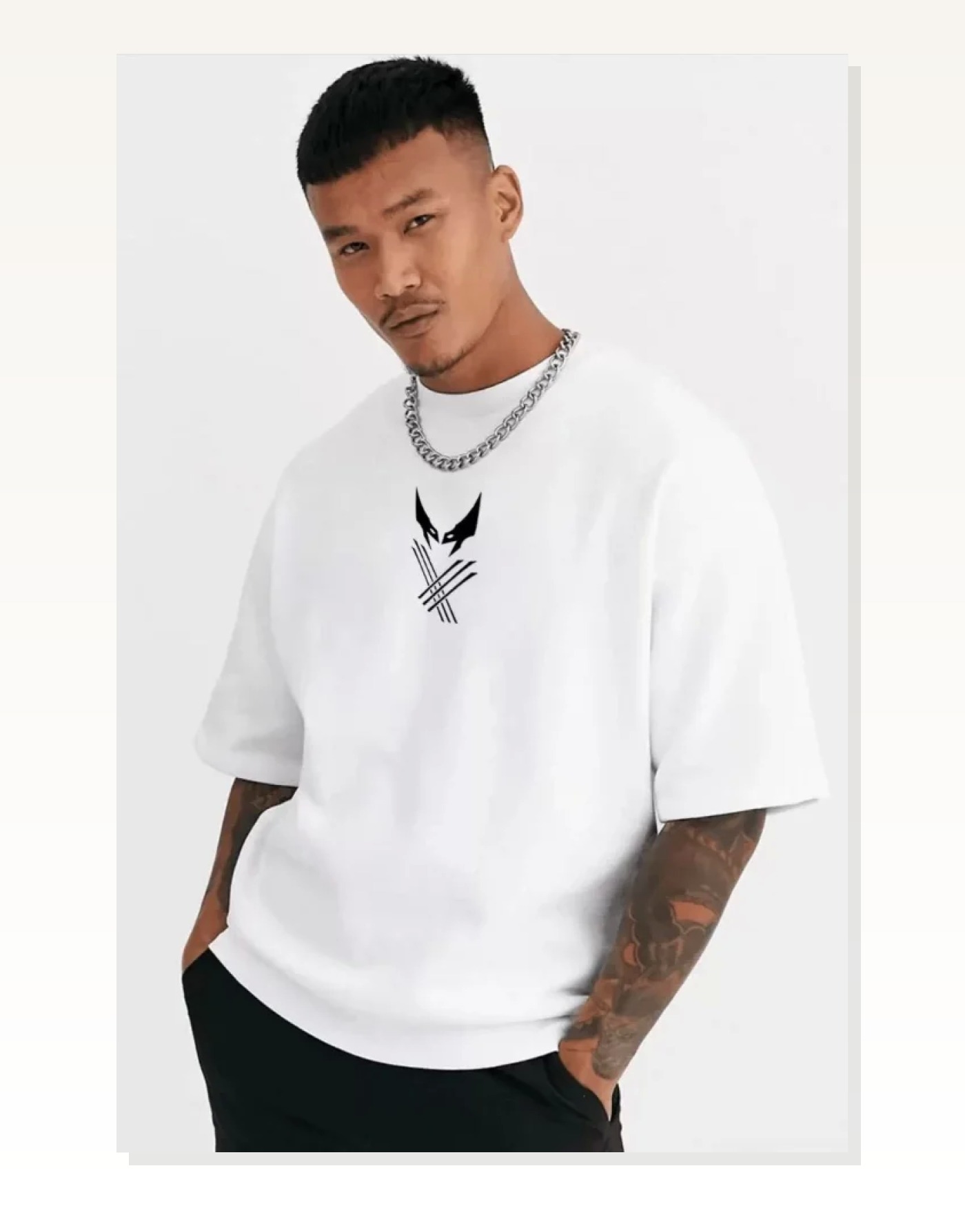 Baskılı Unisex Beyaz Minimalist Karakter Pamuklu Oversize Tişört Marketplace blank