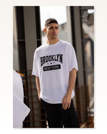 Baskılı Unisex Günlük Stil Beyaz Fine Line Çizim Oversize Tişört