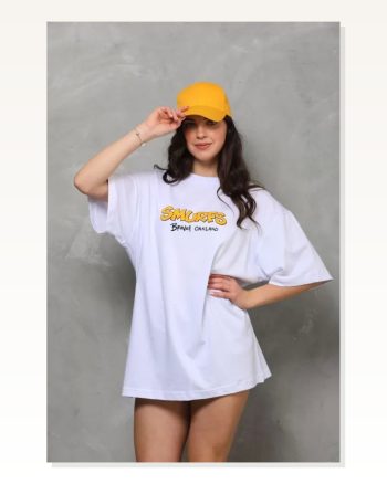 Baskılı Unisex Günlük Stil Beyaz Soft Cotton Dokulu Oversize Tişört