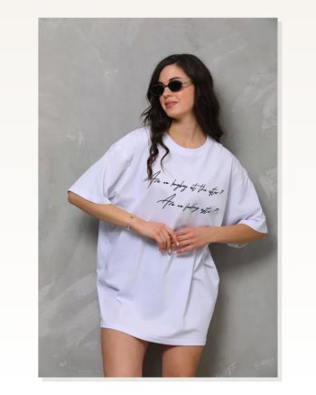 Grafik Baskılı Unisex Günlük Stil Beyaz Kristal Doku Oversize Tişört