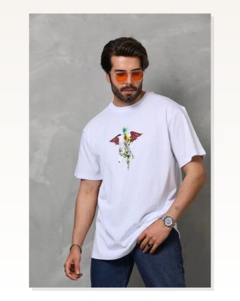 Baskılı Unisex Günlük Stil Beyaz Nordik Desen Pamuklu Oversize Tişört