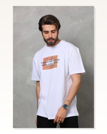 Unisex Beyaz Minimalist Karakter İllüstrasyonlu Oversize Tişört