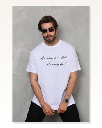 Desenli Unisex Günlük Stil Beyaz Optik Grafik Oversize Tişört