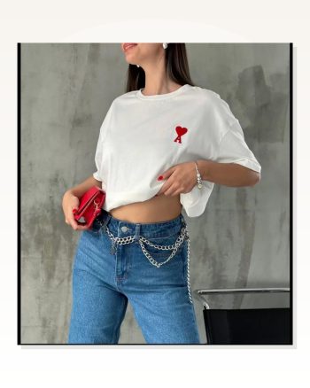 Baskılı Unisex Günlük Stil Beyaz Nordik Desen Pamuklu Oversize Tişört