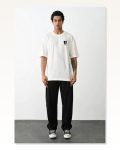Baskılı Unisex Beyaz Minimalist Karakter Oversize Tişört