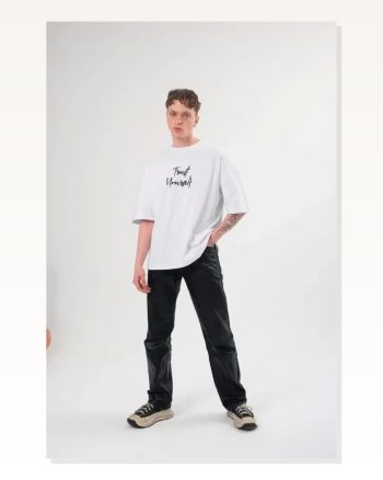 Baskılı Unisex Günlük Stil Siyah Grunge Tipografi Tişört