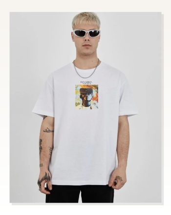 Baskılı Unisex Günlük Stil Beyaz Bisiklet Yaka Oversize Tişört