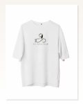 Baskılı Unisex Günlük Stil Beyaz Fine Line Minimal Oversize Tişört