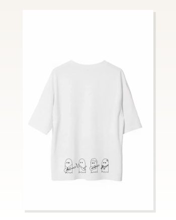 Grafik Baskılı Unisex Günlük Stil Beyaz Optik Oversize Tişört