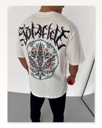 Baskılı Unisex Günlük Stil Beyaz Geometrik Form Oversize Tişört