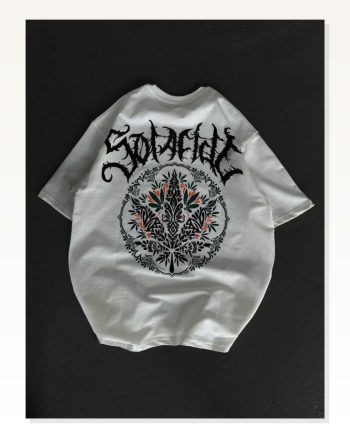 Grafik Baskılı Unisex Günlük Stil Beyaz Kristal Doku Oversize Tişört