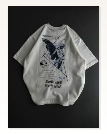 Baskılı Unisex Günlük Stil Beyaz Eskiz Çizim Oversize Tişört