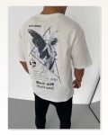 Baskılı Unisex Günlük Stil Beyaz Vintage Poster Oversize Tişört