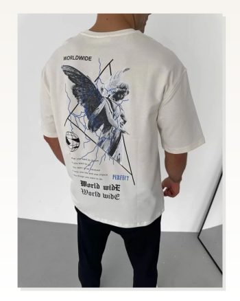 Baskılı Unisex Günlük Stil Beyaz Vintage Poster Oversize Tişört