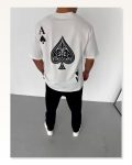 Desenli Unisex Beyaz Retro İllüstrasyon Oversize Tişört