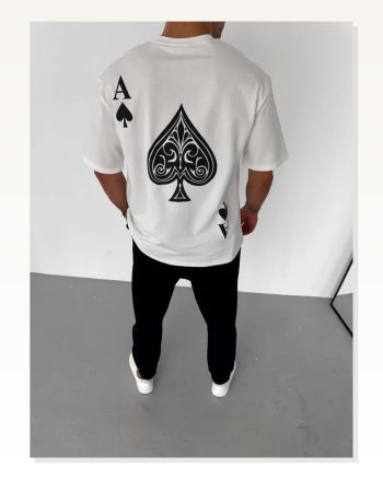 Desenli Unisex Beyaz Retro İllüstrasyon Oversize Tişört