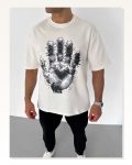 Sanatsal Baskılı Unisex Beyaz Galeri Serisi Oversize Tişört