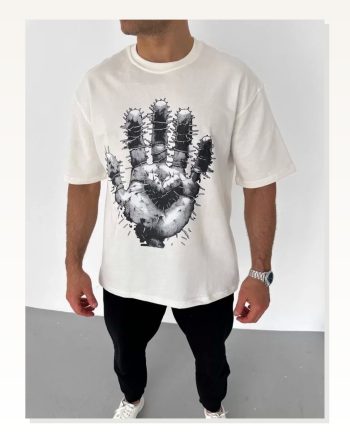 Sanatsal Baskılı Unisex Beyaz Galeri Serisi Oversize Tişört